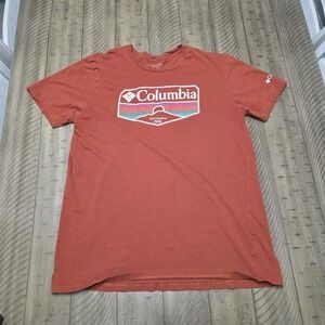 Columbia Men's Size Large T-Shirt Rust Orange Graphic Logo Short Sleeve Tee READ